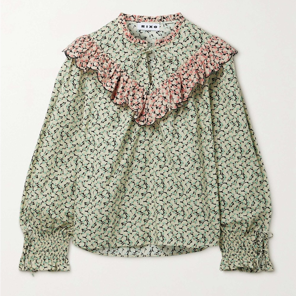 RIXO Printed floral V-Neck Blouse Size: XS